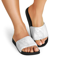 Tokelau White Sunday Slide Sandals Elegant Hibiscus Polynesian Tribal Pattern