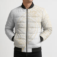 Tonga White Sunday Bomber Puffer Jacket Lotu Tamaiti Tongan Kupesi Pattern