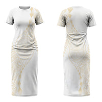 Tonga White Sunday Couples Matching Short Sleeve Bodycon Dress and Hawaiian Shirt Lotu Tamaiti Tongan Kupesi Pattern