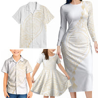 Tonga White Sunday Family Matching Long Sleeve Bodycon Dress and Hawaiian Shirt Lotu Tamaiti Tongan Kupesi Pattern