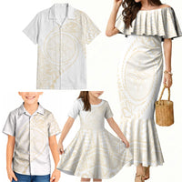 Tonga White Sunday Family Matching Mermaid Dress and Hawaiian Shirt Lotu Tamaiti Tongan Kupesi Pattern