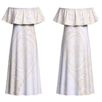 Tonga White Sunday Family Matching Off Shoulder Maxi Dress and Hawaiian Shirt Lotu Tamaiti Tongan Kupesi Pattern