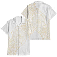 Tonga White Sunday Family Matching Off Shoulder Maxi Dress and Hawaiian Shirt Lotu Tamaiti Tongan Kupesi Pattern