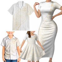Tonga White Sunday Family Matching Short Sleeve Bodycon Dress and Hawaiian Shirt Lotu Tamaiti Tongan Kupesi Pattern