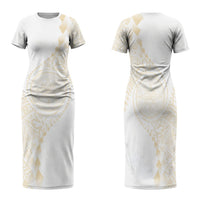 Tonga White Sunday Family Matching Short Sleeve Bodycon Dress and Hawaiian Shirt Lotu Tamaiti Tongan Kupesi Pattern