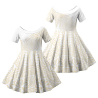 Tonga White Sunday Family Matching Tank Maxi Dress and Hawaiian Shirt Lotu Tamaiti Tongan Kupesi Pattern