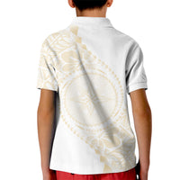 Tonga White Sunday Kid Polo Shirt Lotu Tamaiti Tongan Kupesi Pattern