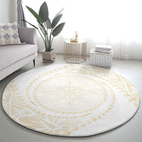 Tonga White Sunday Round Carpet Lotu Tamaiti Tongan Kupesi Pattern