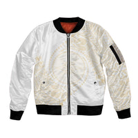 Tonga White Sunday Sleeve Zip Bomber Jacket Lotu Tamaiti Tongan Kupesi Pattern