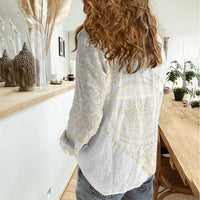 Tonga White Sunday Women Casual Shirt Lotu Tamaiti Tongan Kupesi Pattern