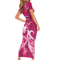 Breast Cancer Awareness Short Sleeve Bodycon Dress Ribbon Polynesian Pattern Pink Version LT05 - Polynesian Pride