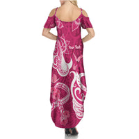 Personalized Breast Cancer Awareness Family Matching Summer Maxi Dress and Hawaiian Shirt Ribbon Polynesian Pattern Pink Version LT05 - Polynesian Pride