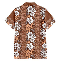 Hawaii Vintage Brown Hibiscus Tapa Pattern Family Matching Off Shoulder Short Dress and Hawaiian Shirt