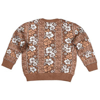 Hawaii Vintage Brown Hibiscus Tapa Pattern Kid Ugly Christmas Sweater