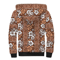 Hawaii Vintage Brown Hibiscus Tapa Pattern Sherpa Hoodie