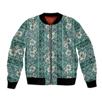 Hawaii Vintage Green Hibiscus Tapa Pattern Bomber Jacket LT05 Unisex Green - Polynesian Pride