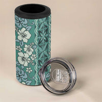 Hawaii Vintage Green Hibiscus Tapa Pattern 4 in 1 Can Cooler Tumbler