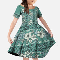 Hawaii Vintage Green Hibiscus Tapa Pattern Family Matching Mermaid Dress and Hawaiian Shirt