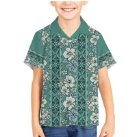 Hawaii Vintage Green Hibiscus Tapa Pattern Family Matching Mermaid Dress and Hawaiian Shirt