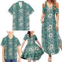 Hawaii Vintage Green Hibiscus Tapa Pattern Family Matching Summer Maxi Dress and Hawaiian Shirt