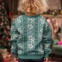 Hawaii Vintage Green Hibiscus Tapa Pattern Kid Ugly Christmas Sweater