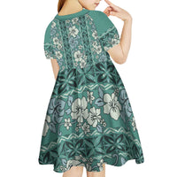 Hawaii Vintage Green Hibiscus Tapa Pattern Kid Short Sleeve Dress