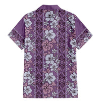 Hawaii Vintage Violet Hibiscus Tapa Pattern Family Matching Mermaid Dress and Hawaiian Shirt