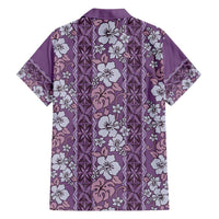 Hawaii Vintage Violet Hibiscus Tapa Pattern Family Matching Short Sleeve Bodycon Dress and Hawaiian Shirt