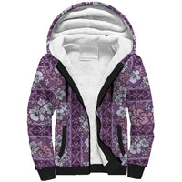 Hawaii Vintage Violet Hibiscus Tapa Pattern Sherpa Hoodie