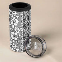 Hawaii Vintage Gray Hibiscus Tapa Pattern 4 in 1 Can Cooler Tumbler