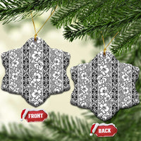 Hawaii Vintage Gray Hibiscus Tapa Pattern Ceramic Ornament