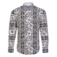 Hawaii Vintage Gray Hibiscus Tapa Pattern Family Matching Long Sleeve Bodycon Dress and Hawaiian Shirt