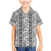 Hawaii Vintage Gray Hibiscus Tapa Pattern Family Matching Mermaid Dress and Hawaiian Shirt