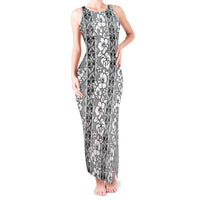 Hawaii Vintage Gray Hibiscus Tapa Pattern Tank Maxi Dress