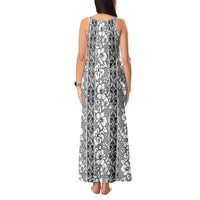 Hawaii Vintage Gray Hibiscus Tapa Pattern Tank Maxi Dress