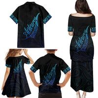 Aotearoa New Zealand Family Matching Puletasi and Hawaiian Shirt Koru Fern Blue Gradient LT05 - Polynesian Pride