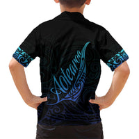 Aotearoa New Zealand Family Matching Short Sleeve Bodycon Dress and Hawaiian Shirt Koru Fern Blue Gradient LT05 - Polynesian Pride