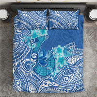 Hawaii Discoverers Day Bedding Set Polynesian Fish Hook With Hibiscus Blue