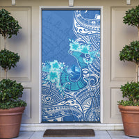 Hawaii Discoverers Day Door Cover Polynesian Fish Hook With Hibiscus Blue