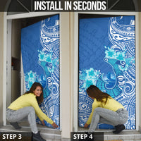 Hawaii Discoverers Day Door Cover Polynesian Fish Hook With Hibiscus Blue