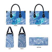 Hawaii Discoverers Day Leather Bag Polynesian Fish Hook With Hibiscus Blue