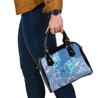 Hawaii Discoverers Day Shoulder Handbag Polynesian Fish Hook With Hibiscus Blue