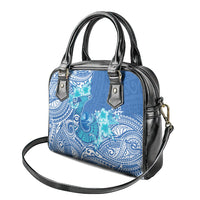 Hawaii Discoverers Day Shoulder Handbag Polynesian Fish Hook With Hibiscus Blue