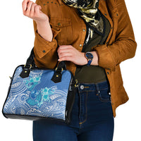 Hawaii Discoverers Day Shoulder Handbag Polynesian Fish Hook With Hibiscus Blue
