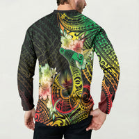 Hawaii Discoverers Day Button Sweatshirt Polynesian Fish Hook With Hibiscus Reggae