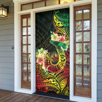 Hawaii Discoverers Day Door Cover Polynesian Fish Hook With Hibiscus Reggae