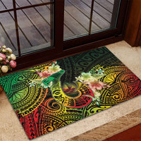 Hawaii Discoverers Day Rubber Doormat Polynesian Fish Hook With Hibiscus Reggae