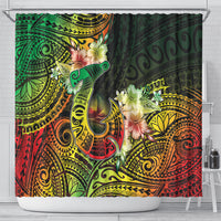Hawaii Discoverers Day Shower Curtain Polynesian Fish Hook With Hibiscus Reggae