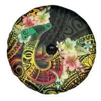 Hawaii Discoverers Day Spare Tire Cover Polynesian Fish Hook With Hibiscus Reggae