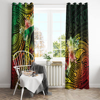 Hawaii Discoverers Day Window Curtain Polynesian Fish Hook With Hibiscus Reggae